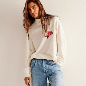 NWOT We The Free Spanish Rose Waffle Tee Long Sleeve IvorySz XS